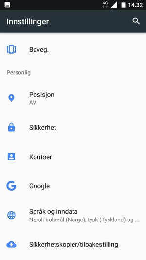 Bla til og velg Sikkerhetskopier/tilbakestilling