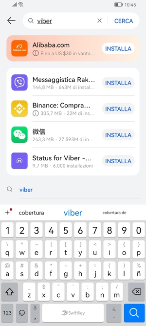 Inserisci il nome dell'app e seleziona CERCA