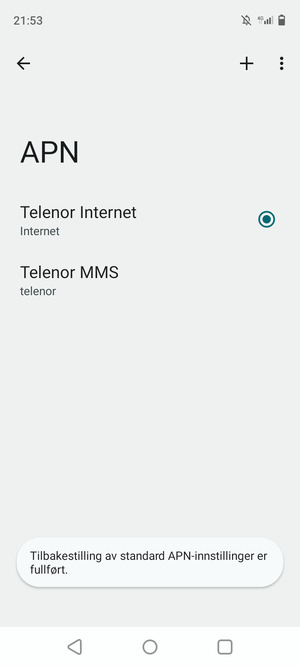 Telefonen din vil tilbakestilles til standard internett-og MMS-innstillinger