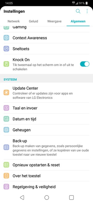 Scroll naar en selecteer Back-up