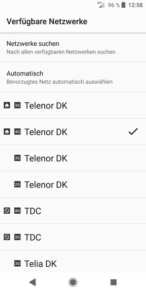 Wählen Sie einen Netzbetreiber von der Liste