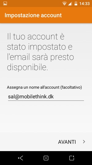 Scegli un nome per il tuo account e seleziona AVANTI