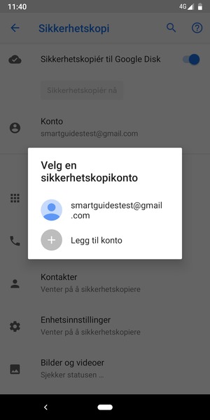 Velg sikkerhetskopi-kontoen din