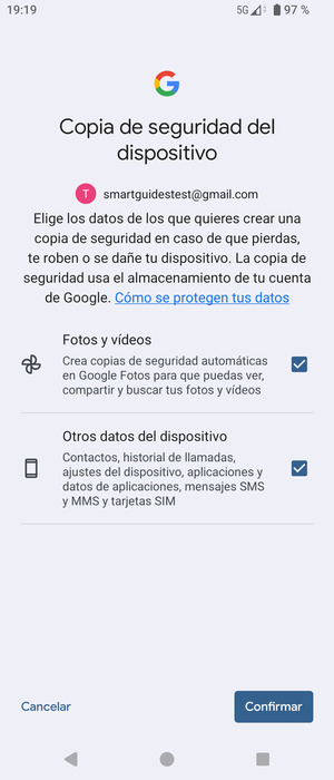 Seleccione la opciones deseada y seleccione Confirmar