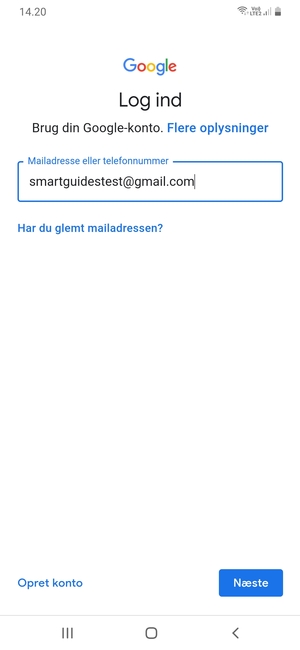 Indtast din Gmail adresse og vælg Næste