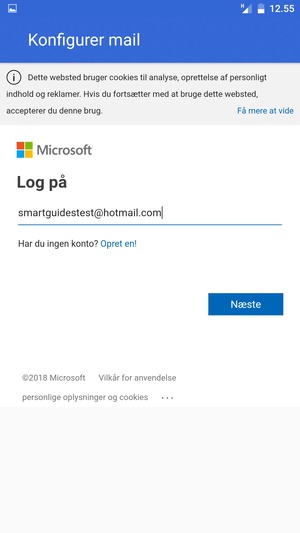 Indtast din e-mailadresse og vælg Næste