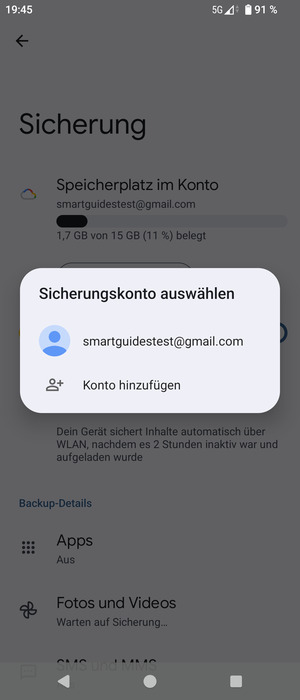 Wählen Sie Ihr Konto für Backup