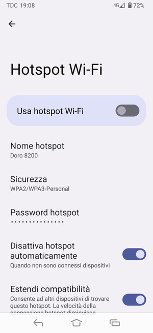 Seleziona Password hotspot