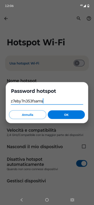 Inserisci una password dell'hotspot Wi-Fi di almeno 8 caratteri e seleziona OK