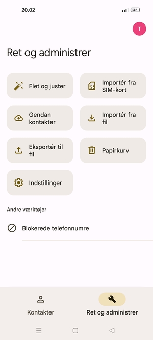 Vælg Importér fra SIM-kort