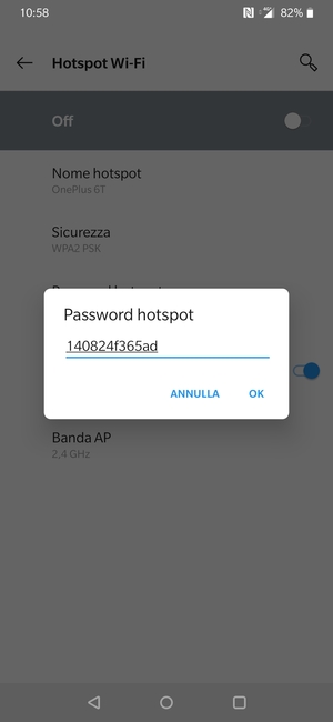Inserisci una password dell'hotspot Wi-Fi di almeno 8 caratteri e seleziona OK