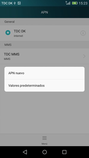 Seleccione el botón Menú y seleccione Valores predeterminados