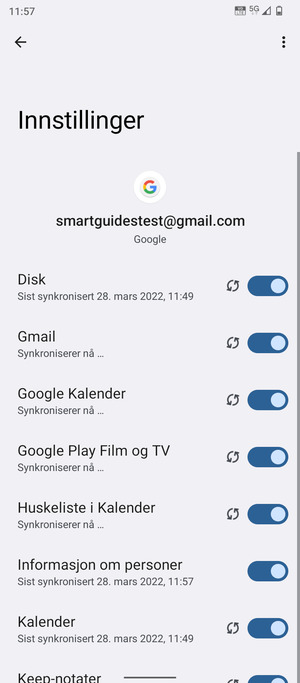 Din informasjon blir synkronisert
