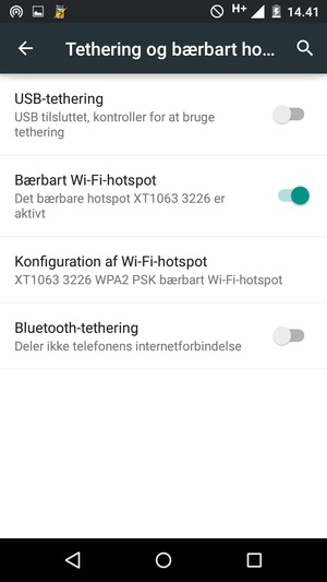 Din telefon er nu sat op til brug som modem