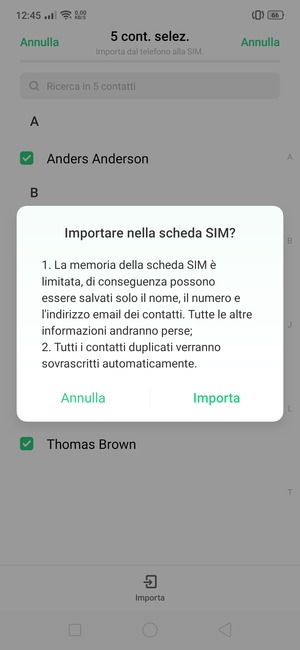 Seleziona Importa
