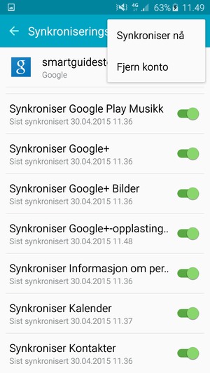 Velg Synkroniser nå
