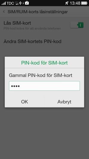 Ange din Gamla PIN-kod för SIM-kort och välj OK