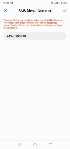 Geben Sie die SMS-Dienst Nummer ein und wählen Sie OK