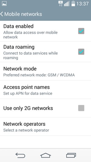Turn Data roaming on or off