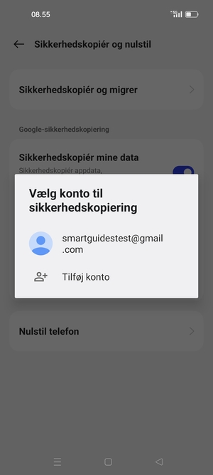 Vælg din sikkerhedskopi-konto