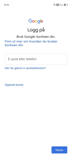 Skriv inn din Gmail-adresse og velg Neste