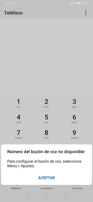 Si el correo de voz no está configurado, seleccione ACEPTAR