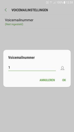 Voer het Voicemailnummer in en selecteer OK
