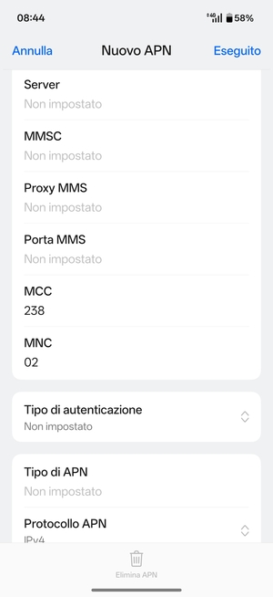 Scorri verso il basso e inserisci le informazioni degli MMS
