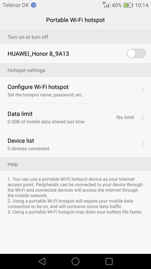 Select Configure Wi-Fi hotspot