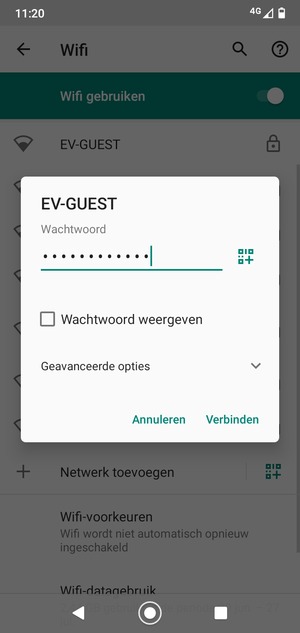 Voer het WiFi-wachtwoord in en selecteer Verbinden