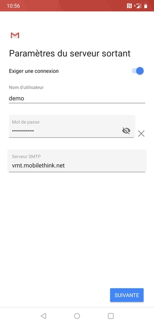 Saisissez l'adresse du serveur sortant