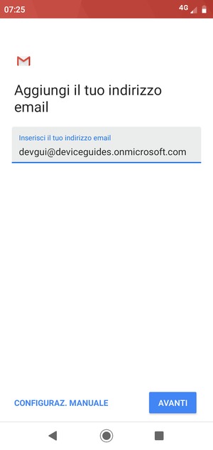 Inserisci il tuo indirizzo email e seleziona CONFIGURAZ. MANUALE