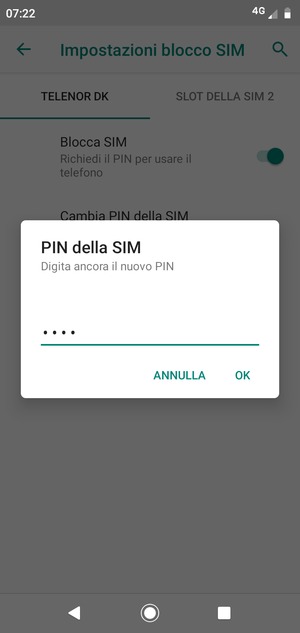 Conferma il nuovo PIN della SIM e seleziona OK