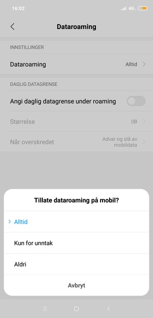 Velg ønsket alternativ