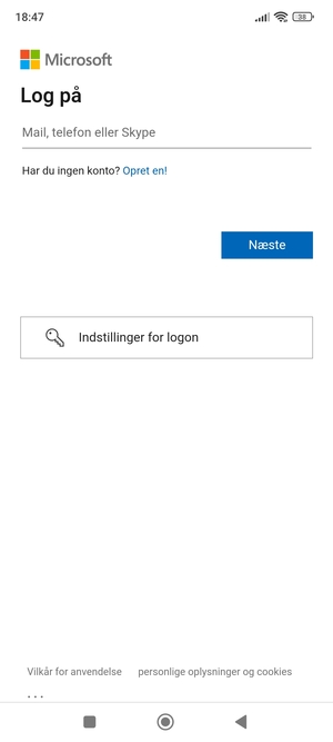 Indtast din Hotmail adresse og vælg Næste