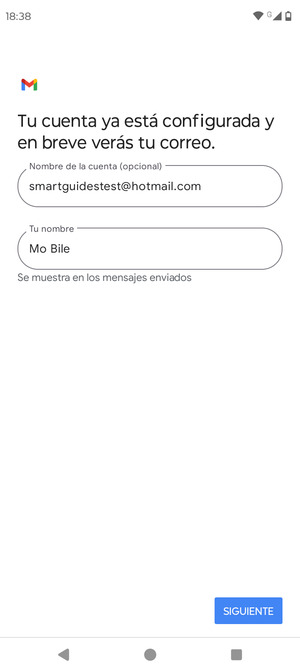 Déle a su cuenta un nombre y escriba su nombre. Seleccione SIGUIENTE