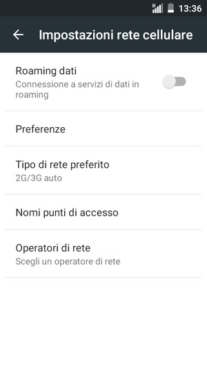 Per modificare la rete, in presenza di problemi, seleziona Operatori di rete