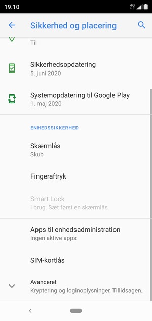 For at ændre PIN-koden til sim-kortet, scroll til og vælg SIM-kortlås