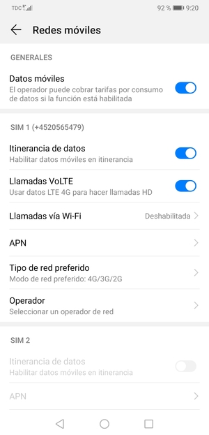 Activar o desactivar Itinerancia de datos