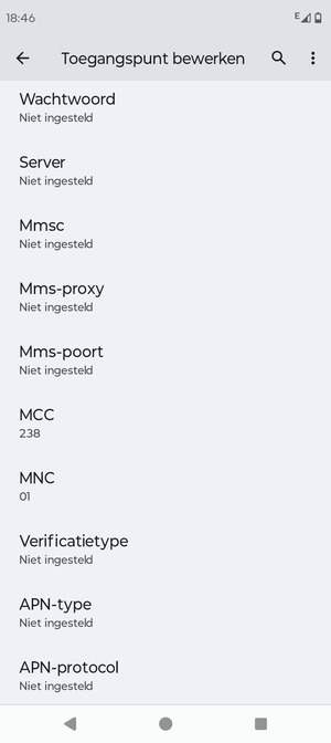 Scroll naar beneden en voer mms-gegevens in