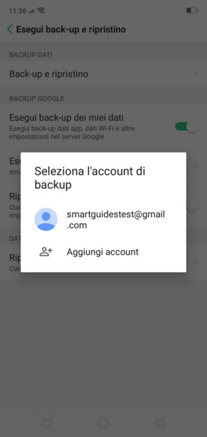 Seleziona il tuo account di backup