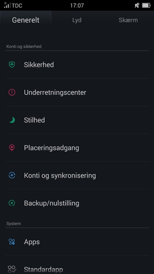 Scroll til og vælg Sikkerhed