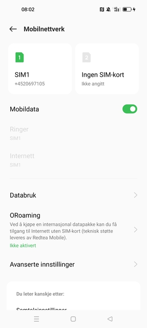 Velg SIM1 eller SIM2