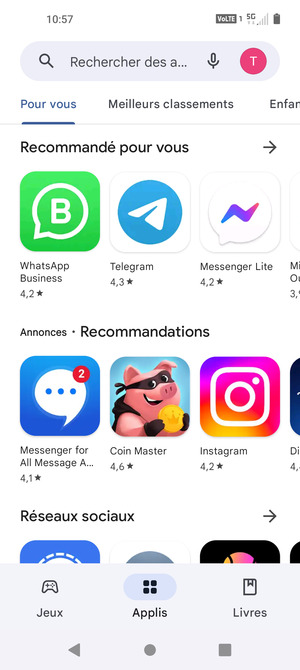 Sélectionnez la barre de Recherche