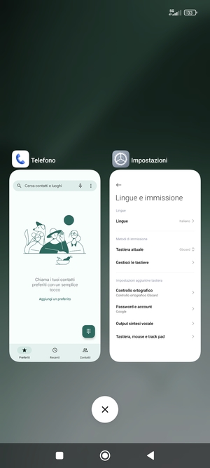 Seleziona l'icona Elimina per chiudere tutte le applicazioni in esecuzione