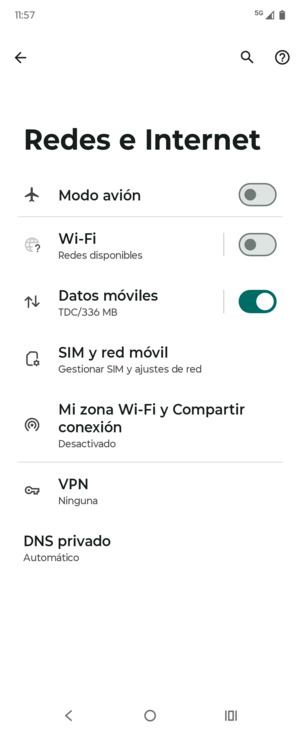 Seleccione SIM y red móvil