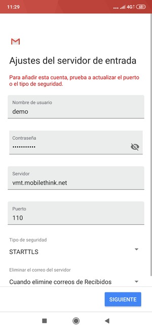Seleccione Tipo de seguridad