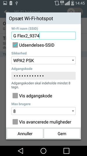 Indtast en adgangskode på minimum 8 tegn og vælg Gem