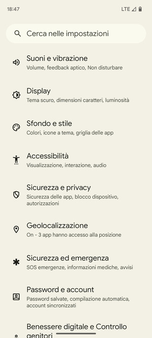 Scorri e seleziona Sicurezza e privacy
