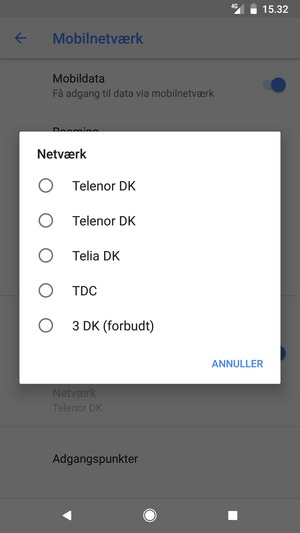 Vælg en netværksudbyder fra listen